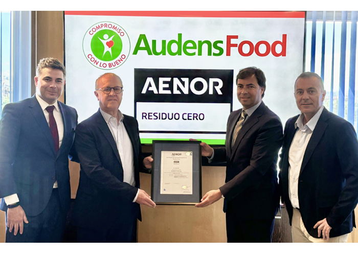 Audens Food recebe o certificado Zero Waste da AENOR